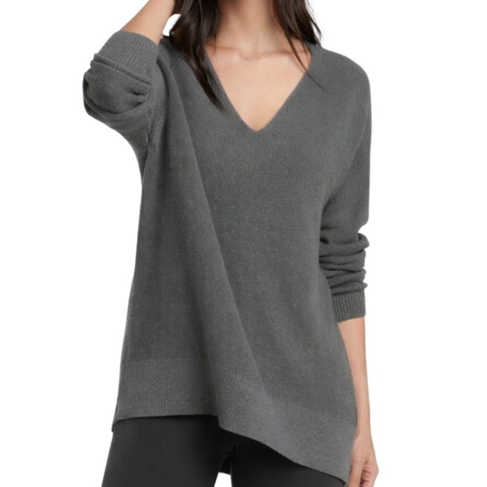 Athleta Hanover Charcoal Gray Merino Wool Blend V-Neck Raglan Sweater Size Large